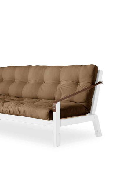 Poetry sofa stel og futon madras med knapper. 
Design af Tegnestuen SAYS WHO, for Karup Design.