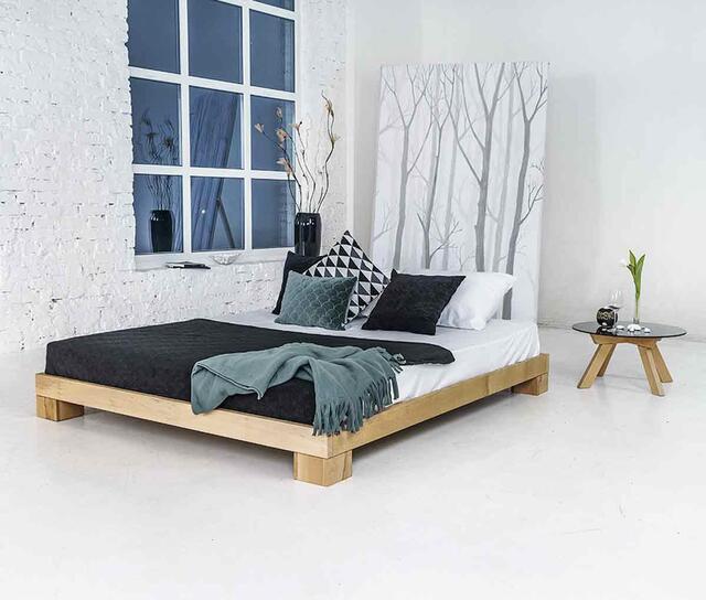 Cube bed frame 200x200 solid beech