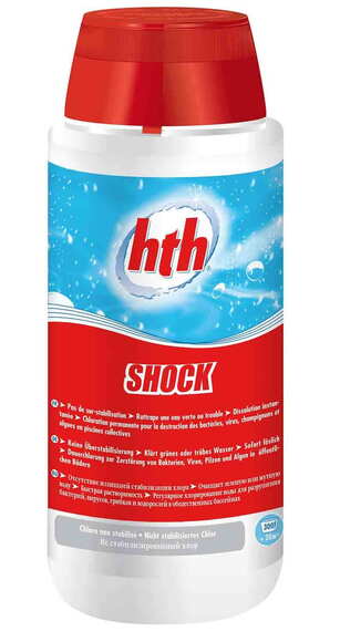 HTH Shock Powder er et let opløseligt pulver, der kan strøs ud over vandet og skal således ikke opløses. Produktet er baseret på calciumhypochlorit (ustabiliseret klor), der derfor ikke danner klorlås i din pool.