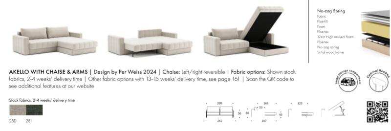 Akello sovesofa med Chaiselonge og Arme